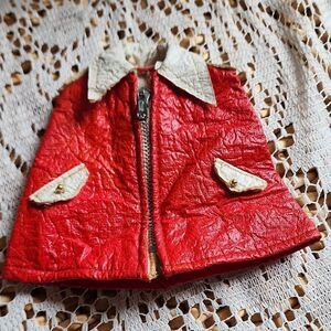 Vintage 1969 Shillman Red Faux Leather Barbie Zip Cape/Pincho Made In Japan